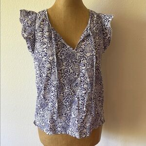 Roberta Roller Rabbit sz XS cotton top Floral Blue and White Women's Top